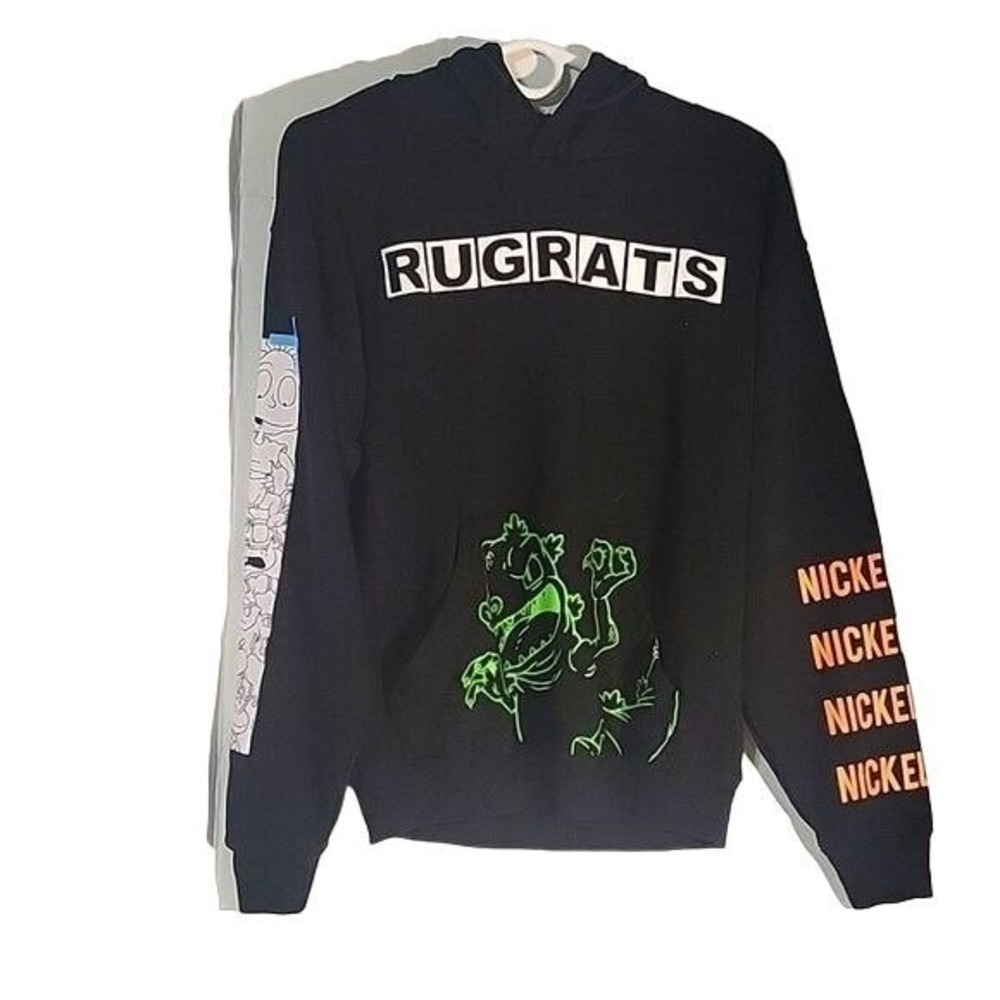 Rugrats Hoodie Reptar Black Nickelodeon 90s Cartoon Graphic Pullover casual‎